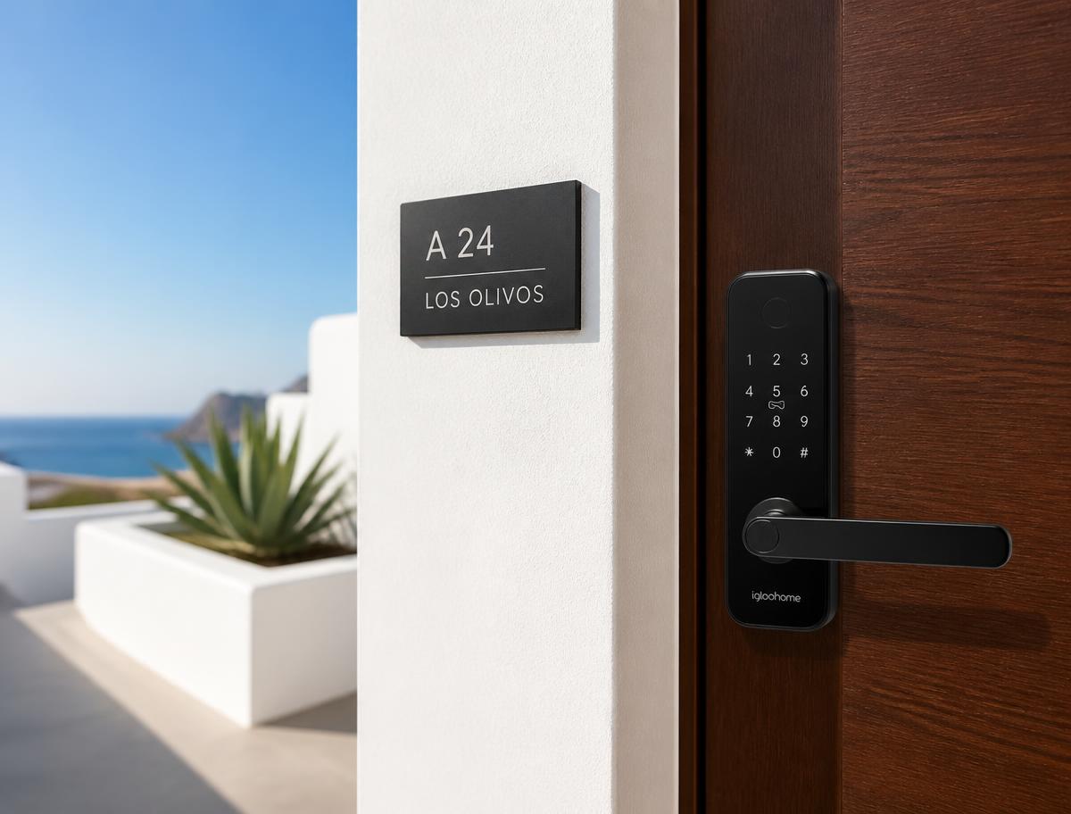 Smart lock fitted to a Tenerife holiday apartment entrance